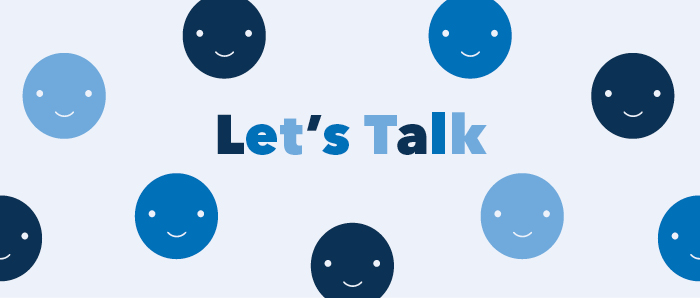 Image with smiley faces and text which says let's talk