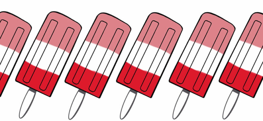 Image of 6 pink and red popsicles.