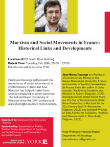 Marxism and Social Movements in France: Historical Links and Developments presented by Prof. Jean-Numa Ducange