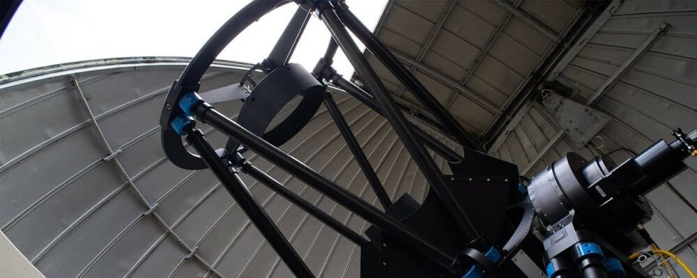 Image shows the one meter telescope. This telescope is part of the Allan I. Carswell Observatory since 2019.