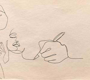 Avie Bennett event 2023 depicting drawing of a hand with a pen illustrating faces