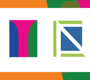 The boarder of the banner showcases the LA&PS Colleges colours which include orange, red, green, pink, and blue. The centre of the banner shows a white rectangular box which features the four LA&PS College flags inside: left to right, the flags are: “McLaughlin College, Vanier College, New College and Founders College.