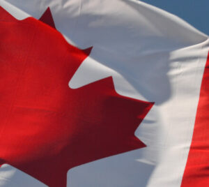Canadian flag fluttering in the wind